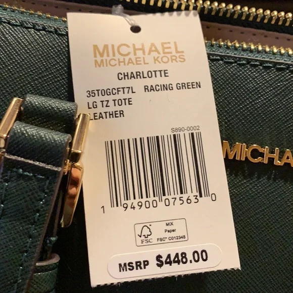 MICHAEL KORS Charlotte Large Leather Top-Zip Tote Racing Green - Picture 4 of 15